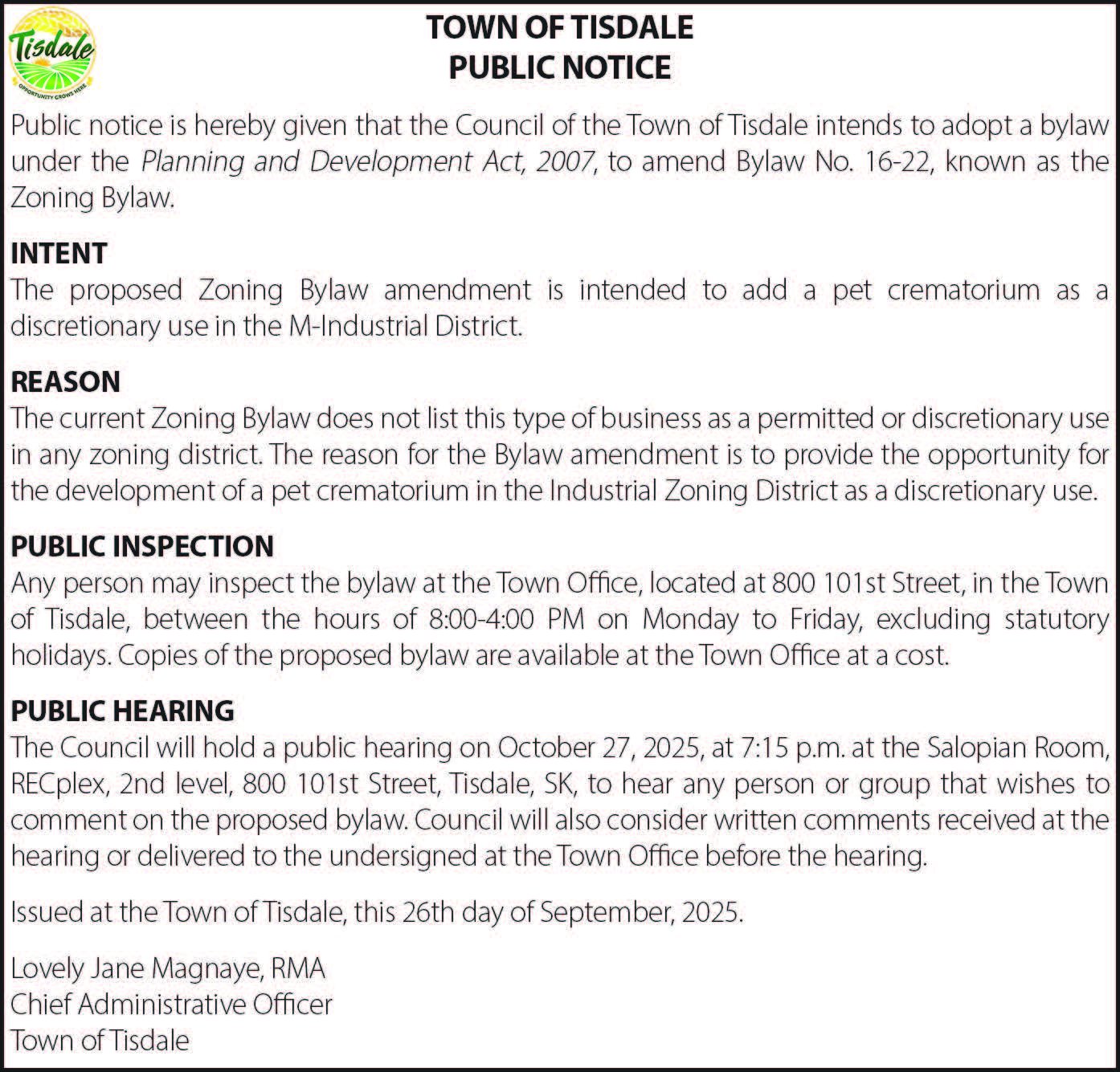 Public Notice - Pet Crematorium