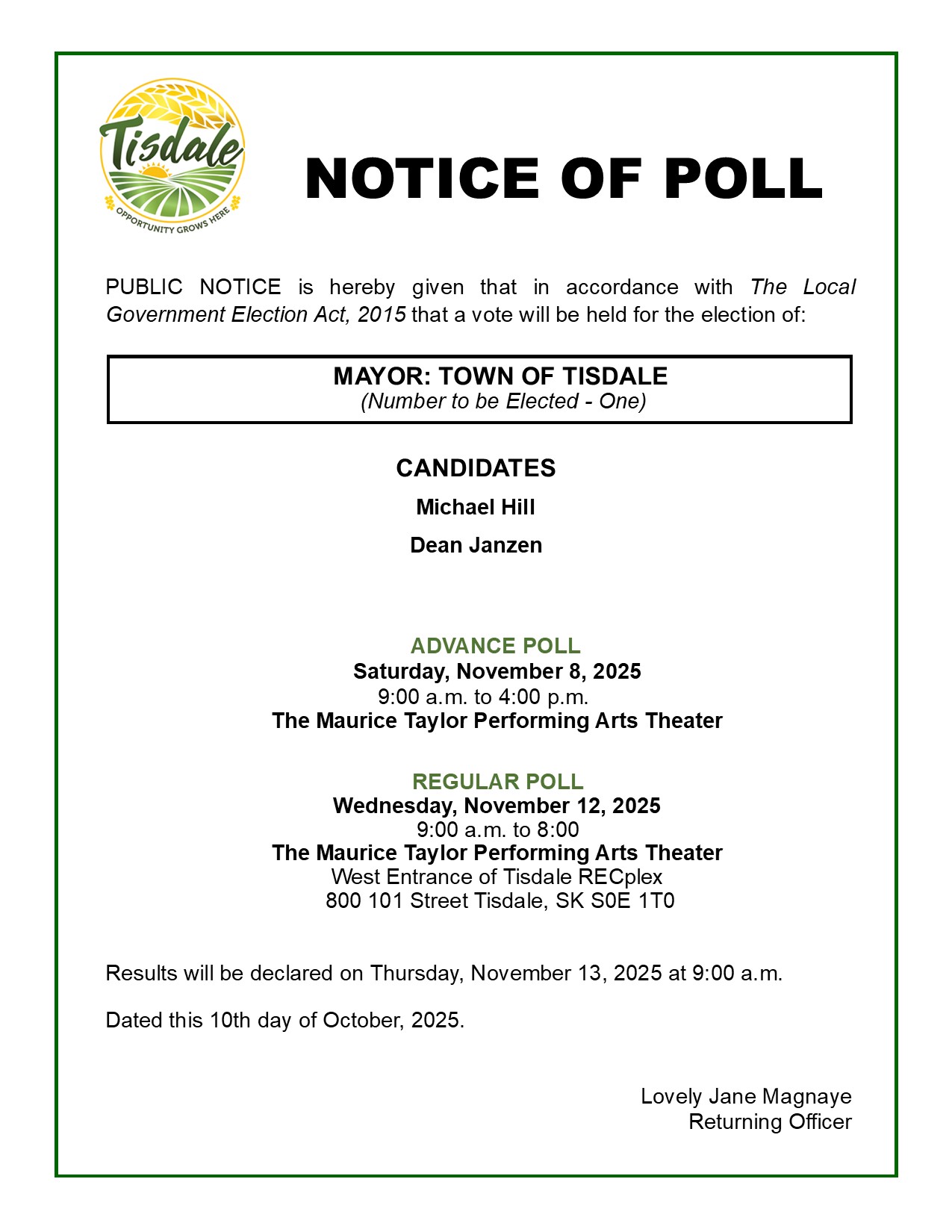 Notice of Poll (Mayor)